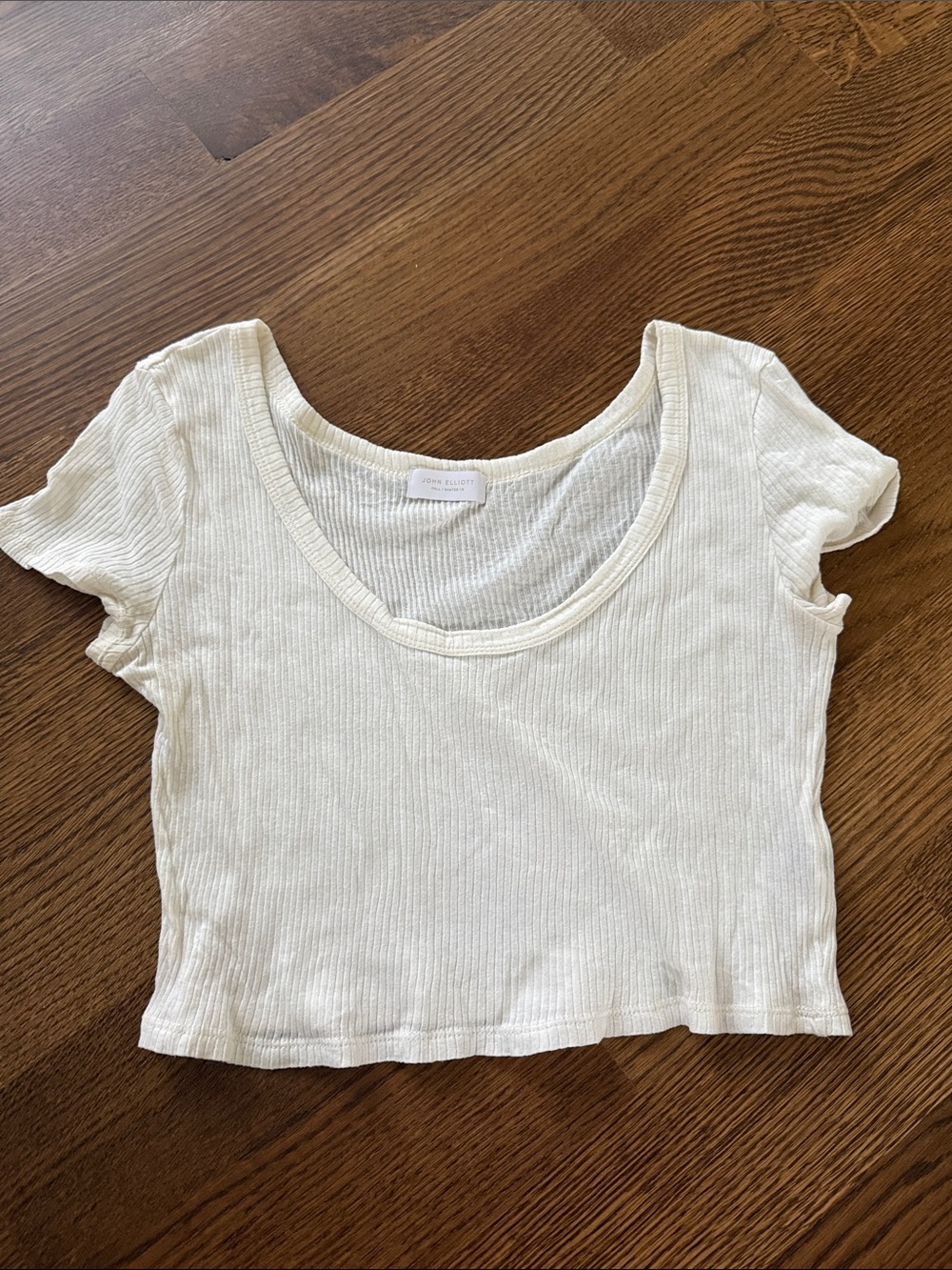 John Elliott F/W 2018 Knit White Ribbed Scoop Neck Cropped Tee